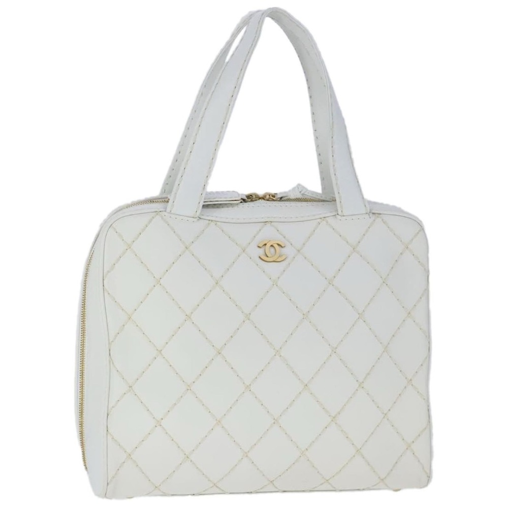 CHANEL Matelasse Wild Stitch Quilted Hand Bag, White with Gold Hardware